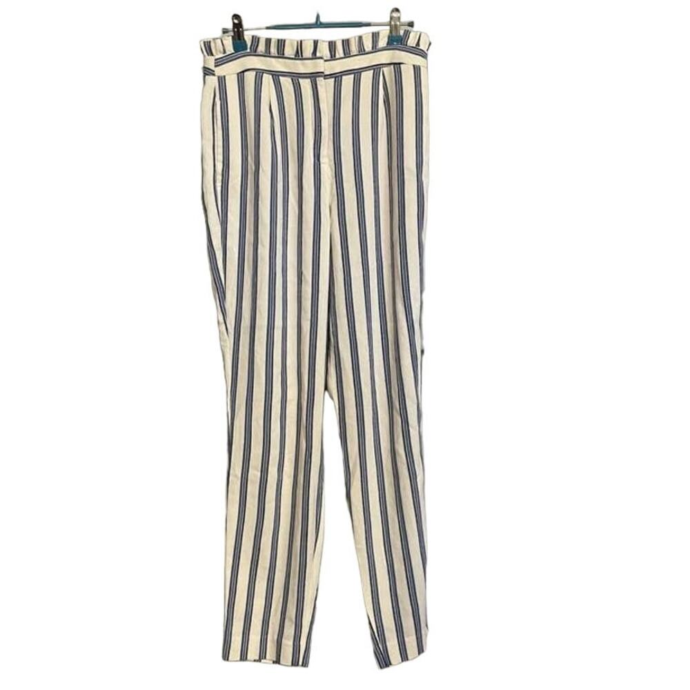 Express Pants Ankle High Rise Sz 12R Striped Paperbag Waist Pockets Career